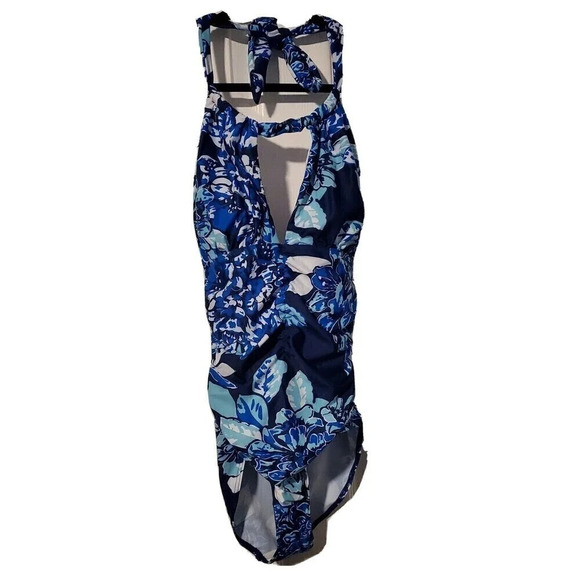 𝅺CastDream Womens Swimsuit Blue Floral Small Halter White Beach Summer New - Picture 4 of 7